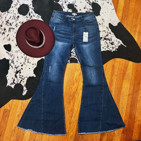 Midwash Distressed Flare Jeans | Homefolk - Picture 1 of 5